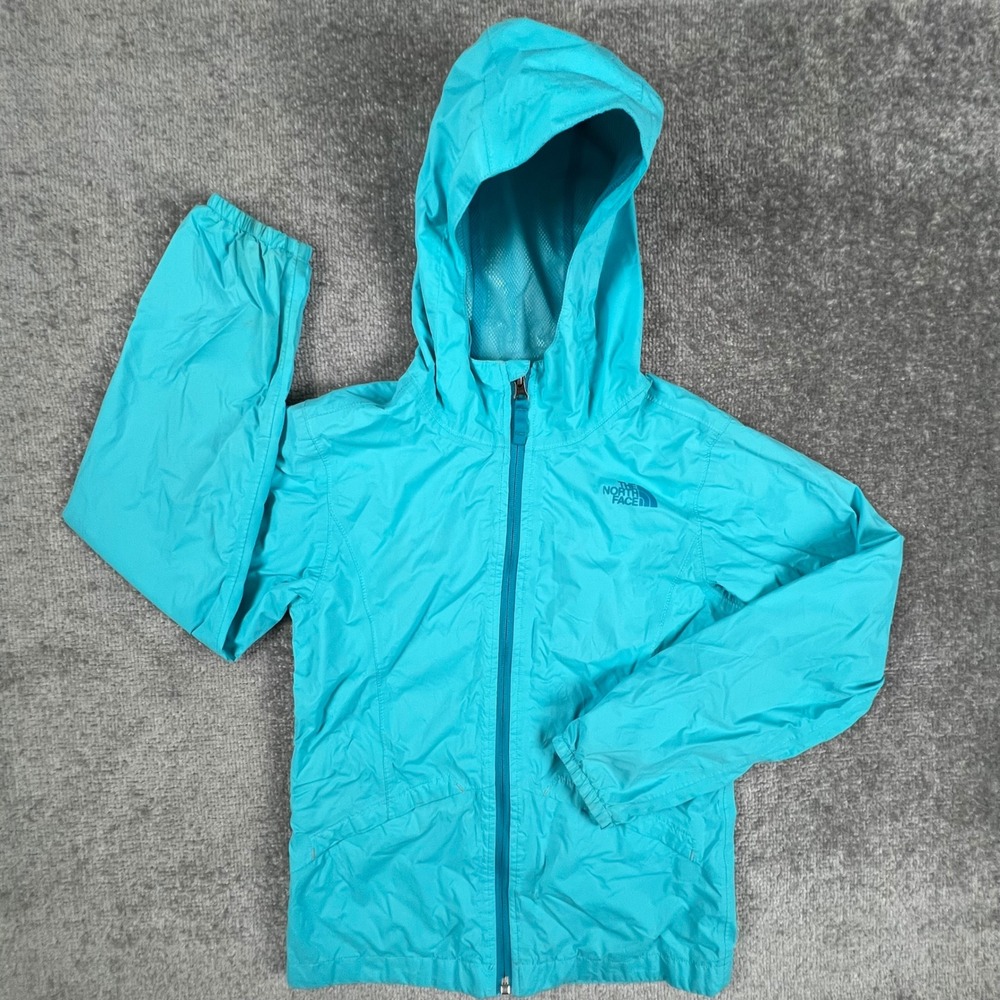 The North Face Girls DryVent Rain Jacket Teal Blue Hooded NF0A2U3F Size M 10/12